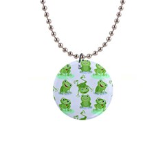 Cute Green Frogs Seamless Pattern 1  Button Necklace