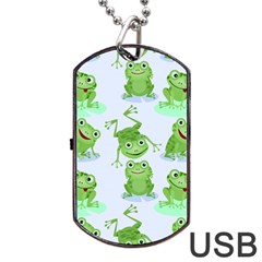 Cute Green Frogs Seamless Pattern Dog Tag Usb Flash (one Side) by Vaneshart