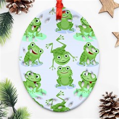 Cute Green Frogs Seamless Pattern Ornament (oval Filigree) by Vaneshart