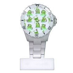 Cute Green Frogs Seamless Pattern Plastic Nurses Watch by Vaneshart