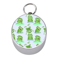 Cute Green Frogs Seamless Pattern Mini Silver Compasses by Vaneshart