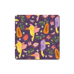 Exotic Seamless Pattern With Parrots Fruits Square Magnet by Vaneshart