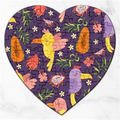 Exotic Seamless Pattern With Parrots Fruits Jigsaw Puzzle (heart) by Vaneshart