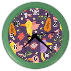 Exotic Seamless Pattern With Parrots Fruits Color Wall Clock