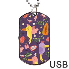 Exotic Seamless Pattern With Parrots Fruits Dog Tag Usb Flash (one Side) by Vaneshart