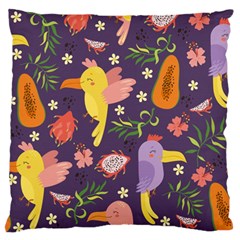 Exotic Seamless Pattern With Parrots Fruits Large Flano Cushion Case (one Side) by Vaneshart