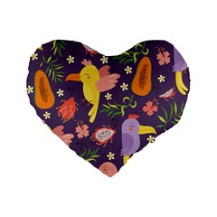 Exotic Seamless Pattern With Parrots Fruits Standard 16  Premium Flano Heart Shape Cushions by Vaneshart