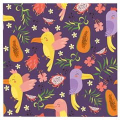 Exotic Seamless Pattern With Parrots Fruits Wooden Puzzle Square by Vaneshart