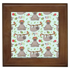 Seamless Pattern With Cute Sloths Relax Enjoy Yoga Framed Tile by Vaneshart