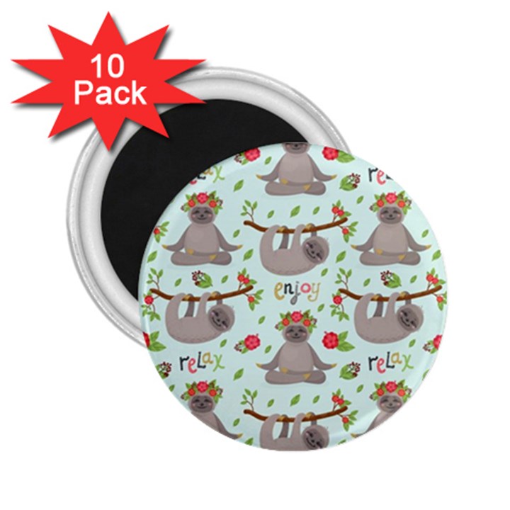 Seamless Pattern With Cute Sloths Relax Enjoy Yoga 2.25  Magnets (10 pack) 