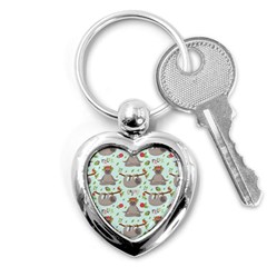 Seamless Pattern With Cute Sloths Relax Enjoy Yoga Key Chain (heart) by Vaneshart