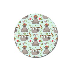 Seamless Pattern With Cute Sloths Relax Enjoy Yoga Magnet 3  (round) by Vaneshart