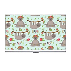 Seamless Pattern With Cute Sloths Relax Enjoy Yoga Business Card Holder by Vaneshart