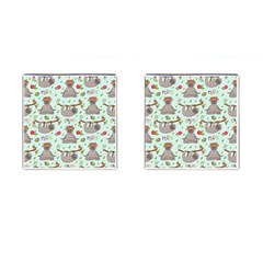 Seamless Pattern With Cute Sloths Relax Enjoy Yoga Cufflinks (square) by Vaneshart