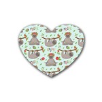 Seamless Pattern With Cute Sloths Relax Enjoy Yoga Rubber Coaster (Heart)  Front