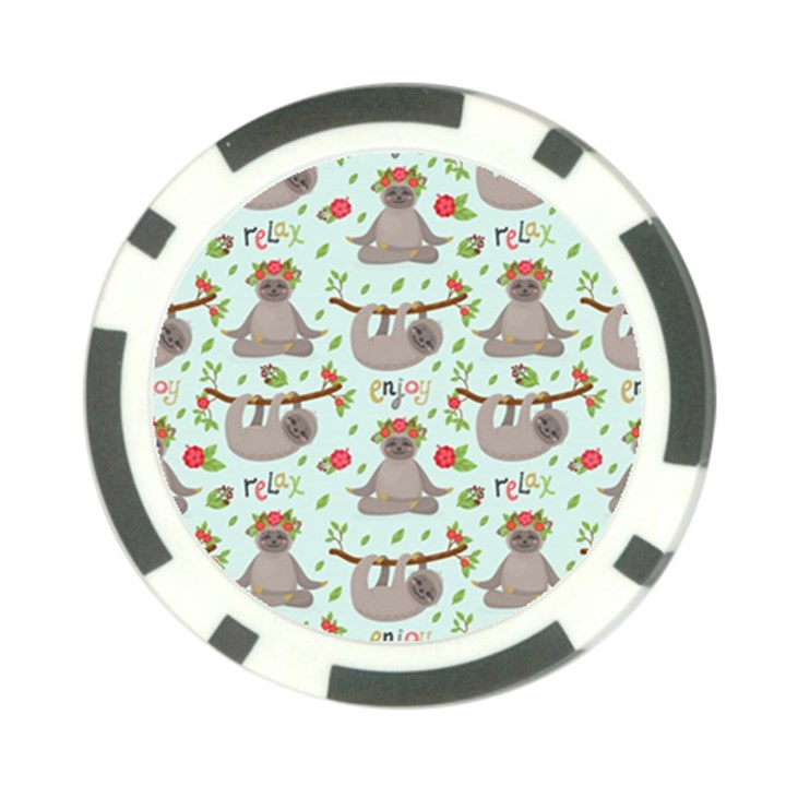 Seamless Pattern With Cute Sloths Relax Enjoy Yoga Poker Chip Card Guard