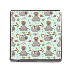 Seamless Pattern With Cute Sloths Relax Enjoy Yoga Memory Card Reader (square 5 Slot) by Vaneshart