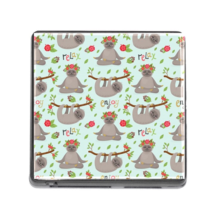 Seamless Pattern With Cute Sloths Relax Enjoy Yoga Memory Card Reader (Square 5 Slot)