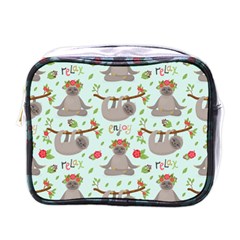 Seamless Pattern With Cute Sloths Relax Enjoy Yoga Mini Toiletries Bag (one Side) by Vaneshart