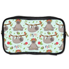 Seamless Pattern With Cute Sloths Relax Enjoy Yoga Toiletries Bag (one Side) by Vaneshart