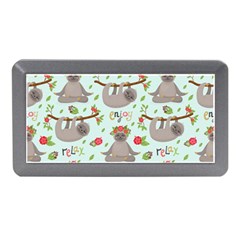 Seamless Pattern With Cute Sloths Relax Enjoy Yoga Memory Card Reader (mini) by Vaneshart