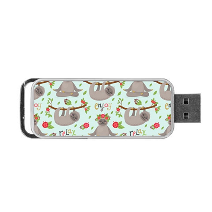 Seamless Pattern With Cute Sloths Relax Enjoy Yoga Portable USB Flash (One Side)