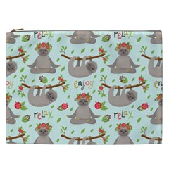 Seamless Pattern With Cute Sloths Relax Enjoy Yoga Cosmetic Bag (xxl) by Vaneshart