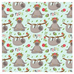 Seamless Pattern With Cute Sloths Relax Enjoy Yoga Wooden Puzzle Square by Vaneshart