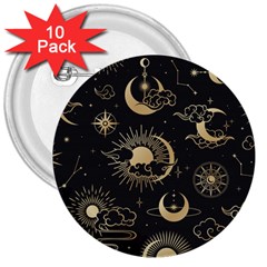 Asian Seamless Pattern With Clouds Moon Sun Stars Vector Collection Oriental Chinese Japanese Korean 3  Buttons (10 Pack)  by Vaneshart