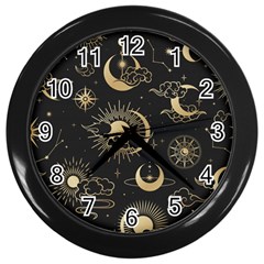 Asian Seamless Pattern With Clouds Moon Sun Stars Vector Collection Oriental Chinese Japanese Korean Wall Clock (black) by Vaneshart