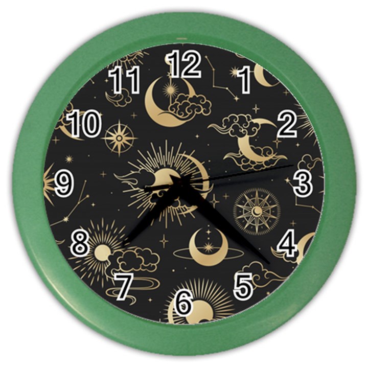 Asian Seamless Pattern With Clouds Moon Sun Stars Vector Collection Oriental Chinese Japanese Korean Color Wall Clock