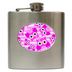 Pink Owl Pattern Background Hip Flask (6 Oz) by Vaneshart