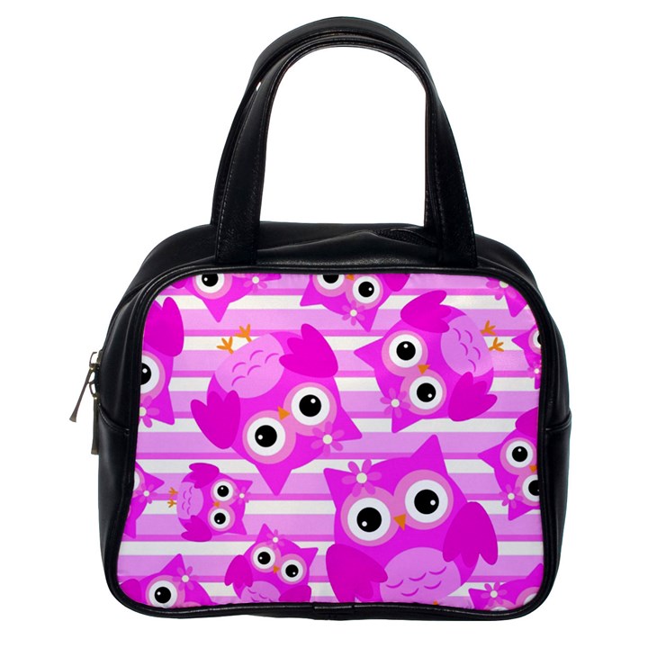 Pink Owl Pattern Background Classic Handbag (One Side)