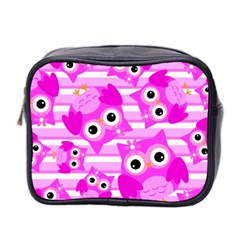 Pink Owl Pattern Background Mini Toiletries Bag (two Sides)