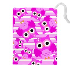 Pink Owl Pattern Background Drawstring Pouch (5xl) by Vaneshart