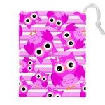 Pink Owl Pattern Background Drawstring Pouch (5XL) Front