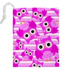 Pink Owl Pattern Background Drawstring Pouch (5XL) Back