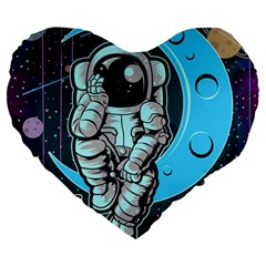 Astronaut Full Color Large 19  Premium Heart Shape Cushions by Vaneshart