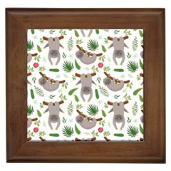 Seamless Pattern With Cute Sloths Framed Tile by Vaneshart