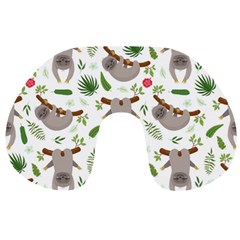 Seamless Pattern With Cute Sloths Travel Neck Pillow by Vaneshart