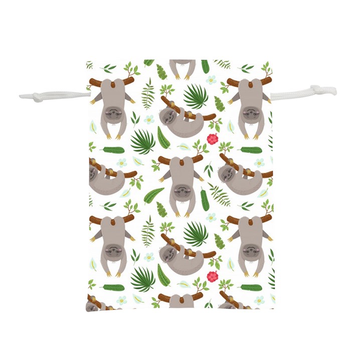 Seamless Pattern With Cute Sloths Lightweight Drawstring Pouch (L)