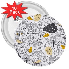 Doodle Seamless Pattern With Autumn Elements 3  Buttons (10 Pack)  by Vaneshart