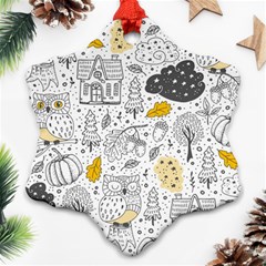 Doodle Seamless Pattern With Autumn Elements Snowflake Ornament (two Sides) by Vaneshart