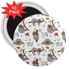 Seamless Pattern With Cute Sloths Sleep More 3  Magnets (10 Pack)  by Vaneshart