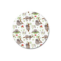 Seamless Pattern With Cute Sloths Sleep More Magnet 3  (round) by Vaneshart