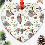 Seamless Pattern With Cute Sloths Sleep More Heart Ornament (Two Sides) Front