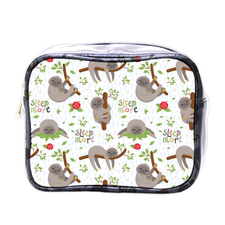 Seamless Pattern With Cute Sloths Sleep More Mini Toiletries Bag (One Side)