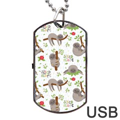 Seamless Pattern With Cute Sloths Sleep More Dog Tag Usb Flash (one Side) by Vaneshart