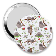 Seamless Pattern With Cute Sloths Sleep More 3  Handbag Mirrors by Vaneshart