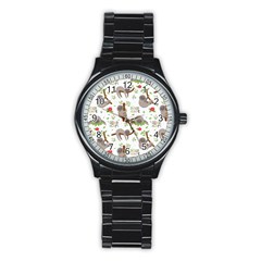 Seamless Pattern With Cute Sloths Sleep More Stainless Steel Round Watch by Vaneshart